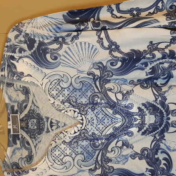 JM Collection Women's XL White And Blue Patterned Blouse - Picture 4 of 14
